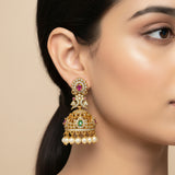 Premium Peacock Motif Antique Gold Jhumka Earrings Bridal Special