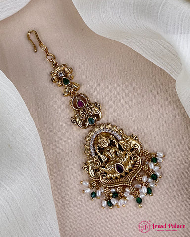 Antique Gold Temple Maang Tikka with Pearl Drops JH7288