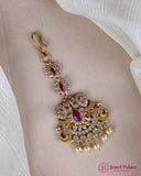 Antique Gold Temple Maang Tikka with Pearl Drops JH7289