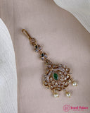 Antique Gold Temple Maang Tikka with Pearl Drops JH7293
