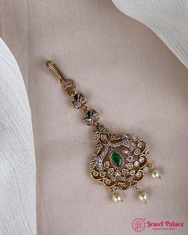 Antique Gold Temple Maang Tikka with Pearl Drops JH7293