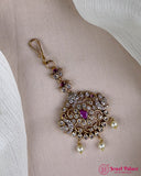 Antique Gold Temple Maang Tikka with Pearl Drops JH7295