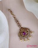 Antique Gold Temple Maang Tikka with Pearl Drops JH7300