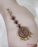 Antique Gold Temple Maang Tikka with Pearl Drops JH7301