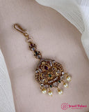 Antique Gold Temple Maang Tikka with Pearl Drops JH7303