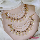 Antique Gold Pearl Ear Chain Mattal  South Indian Bridal Style JH7305