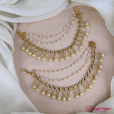 Antique Gold Pearl Ear Chain Mattal  South Indian Bridal Style JH7306