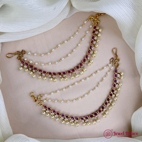 Antique Gold Pearl Ear Chain Mattal  South Indian Bridal Style JH7308