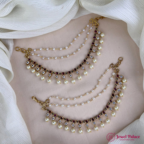 Antique Gold Pearl Ear Chain Mattal  South Indian Bridal Style JH7310