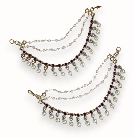 Antique Gold Pearl Ear Chain Mattal  South Indian Bridal Style JH7310