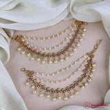 Antique Gold Pearl Ear Chain Mattal  South Indian Bridal Style JH7311