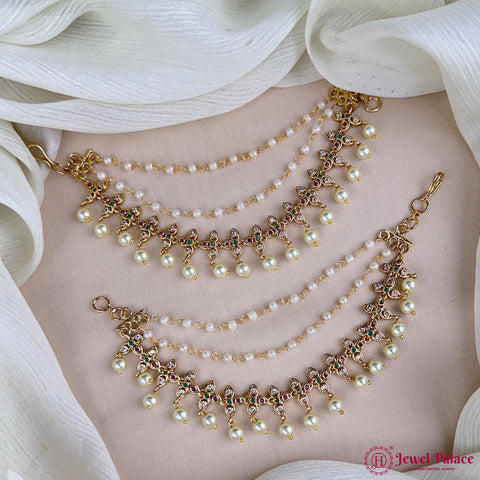 Antique Gold Pearl Ear Chain Mattal  South Indian Bridal Style JH7311