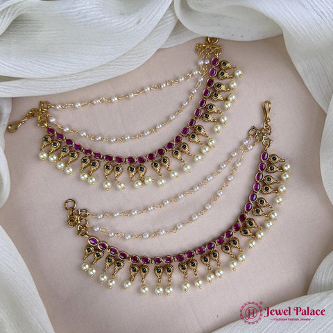 Antique Gold Pearl Ear Chain Mattal  South Indian Bridal Style JH7312