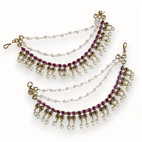 Antique Gold Pearl Ear Chain Mattal  South Indian Bridal Style JH7312