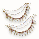 Antique Gold Pearl Ear Chain Mattal  South Indian Bridal Style JH7313