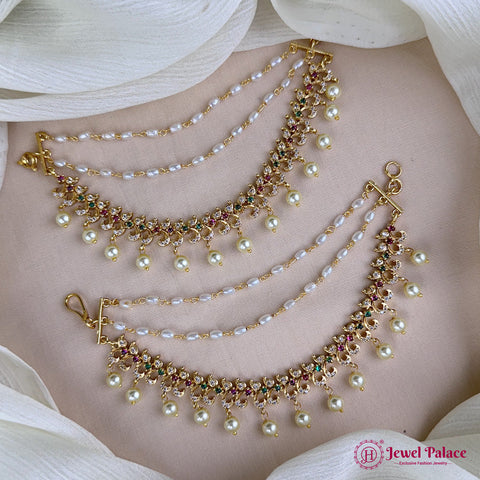 Antique Gold Pearl Ear Chain Mattal  South Indian Bridal Style JH7314