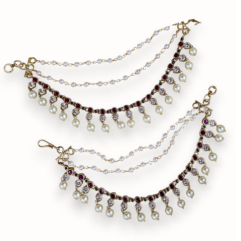 Antique Gold Pearl Ear Chain Mattal  South Indian Bridal Style JH7315