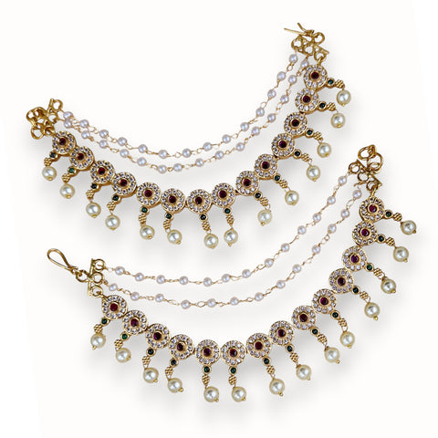 Antique Gold Pearl Ear Chain Mattal  South Indian Bridal Style JH7316