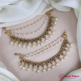 Antique Gold Pearl Ear Chain Mattal  South Indian Bridal Style JH7318