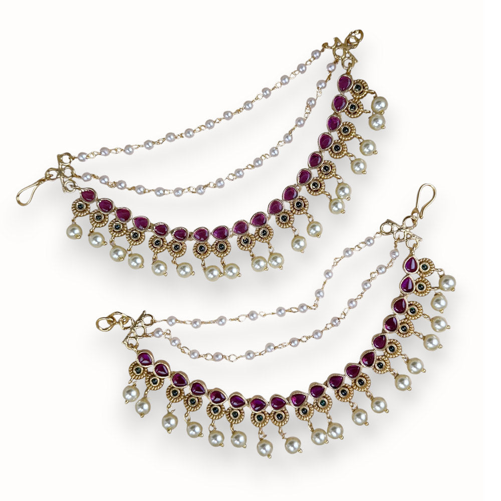 Ear Matty Antique Gold Pearl Ear Chain Mattal South Indian Bridal Style JH7320 ...