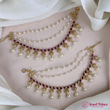Antique Gold Pearl Ear Chain Mattal  South Indian Bridal Style JH7321