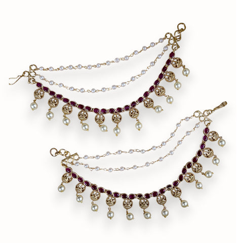 Antique Gold Pearl Ear Chain Mattal  South Indian Bridal Style JH7321