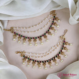 Antique Gold Pearl Ear Chain Mattal  South Indian Bridal Style JH7322