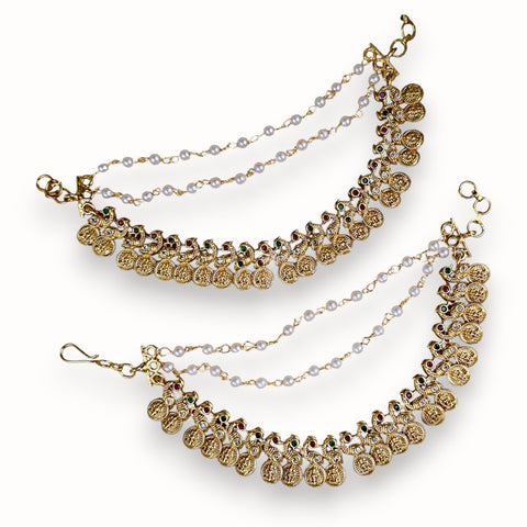 Antique Gold Pearl Ear Chain Mattal  South Indian Bridal Style JH7323