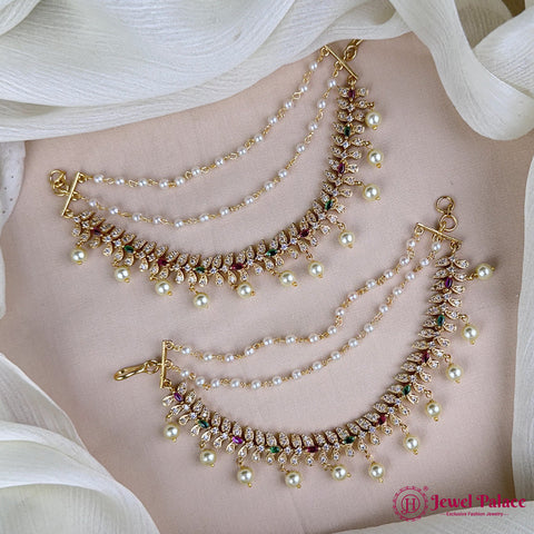 Antique Gold Pearl Ear Chain Mattal  South Indian Bridal Style JH7324