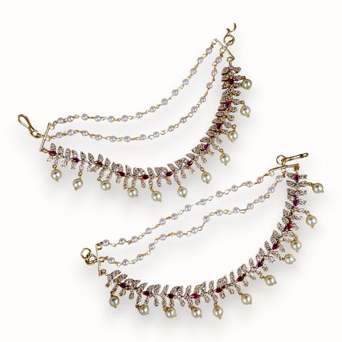 Antique Gold Pearl Ear Chain Mattal  South Indian Bridal Style JH7325