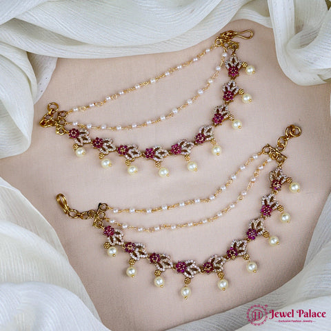 Antique Gold Pearl Ear Chain Mattal  South Indian Bridal Style JH7326