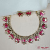 Lotus Floral Statement Necklace Set with Matching Stud Earrings JH7351