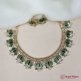 Lotus Floral Statement Necklace Set with Matching Stud Earrings JH7351