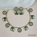 Lotus Floral Statement Necklace Set with Matching Stud Earrings JH7352