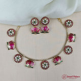 Lotus Floral Statement Necklace Set with Matching Stud Earrings JH7352