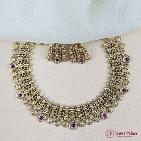 Elegant Antique Gold Floral Necklace Set JH7353