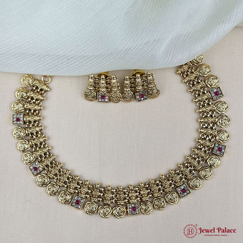 Elegant Antique Gold Floral Necklace Set JH7354