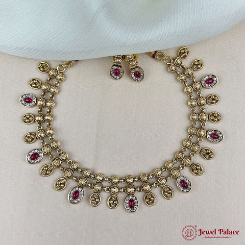 Elegant Antique Gold Floral Necklace Set JH7355
