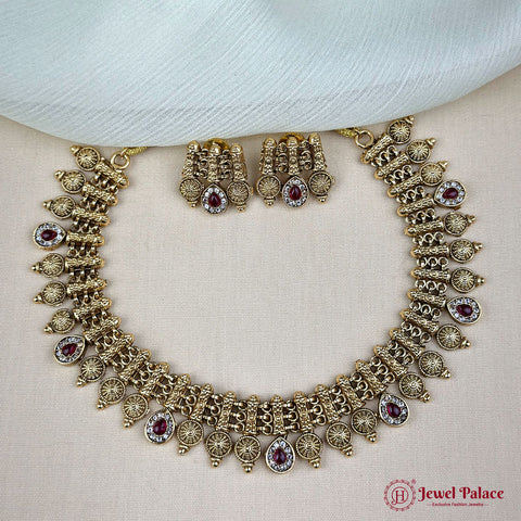 Elegant Antique Gold Floral Necklace Set JH7356