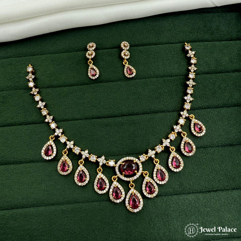 Premium Brass AD Stone Pearls Necklace Set JH7358