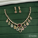 Premium Brass AD Stone Pearls Necklace Set JH7358