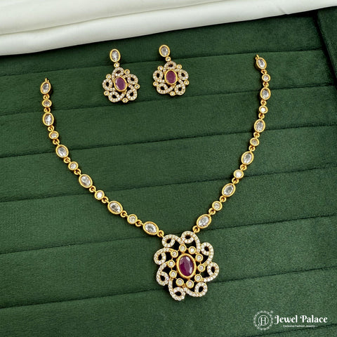 Elegant Floral Design AD Stone Premium Necklace Set JH7360