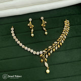 Elegant Floral & Leaf AD Necklace Set with Pearl Drops