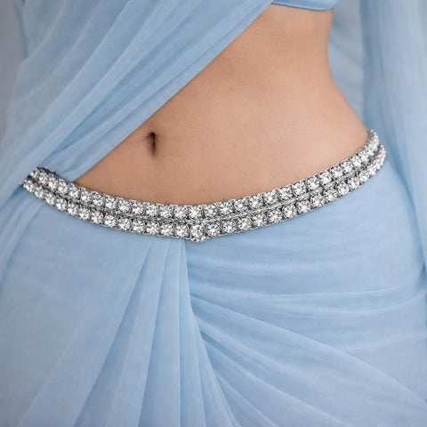 2 Layer Elegant Kemp Stone Hip Chain South Indian Traditional Vaddanam for Saree