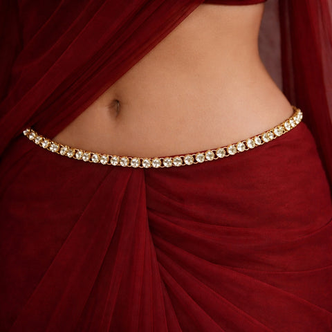 Beautiful Kemp Stone Hip Chain South Indian Traditional Vaddanam for Saree