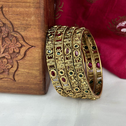 Traditional Antique Gold Temple Design Bangles JH7423