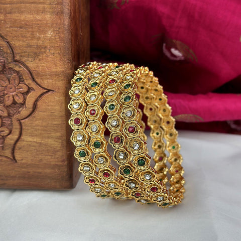 Traditional Antique Gold Temple Design Bangle Set Of 4