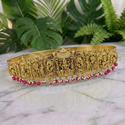 Divine Lakshmi Temple Hip Belt Antique Gold Bridal Vaddanam JH7431