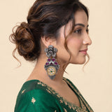 Oxidised German Silver Gemstone Drop Earrings