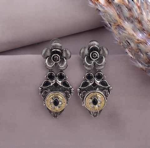 Oxidised German Silver Gemstone Drop Earrings